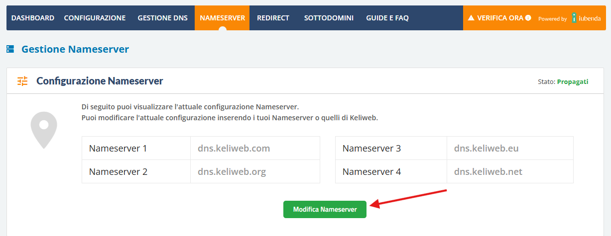 modifica nameserver