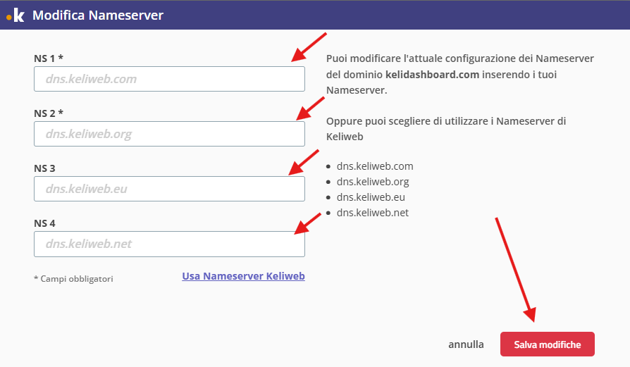 salva modifiche nameserver
