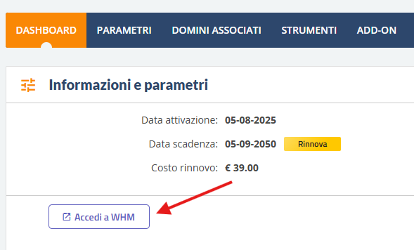 accedi a whm
