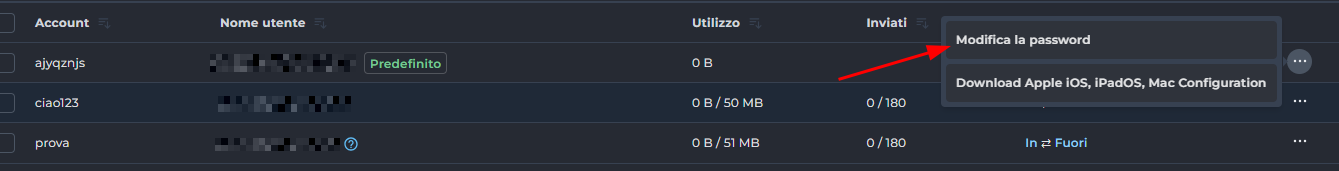 email modifica password