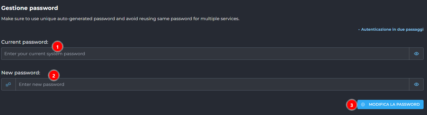email cambia password
