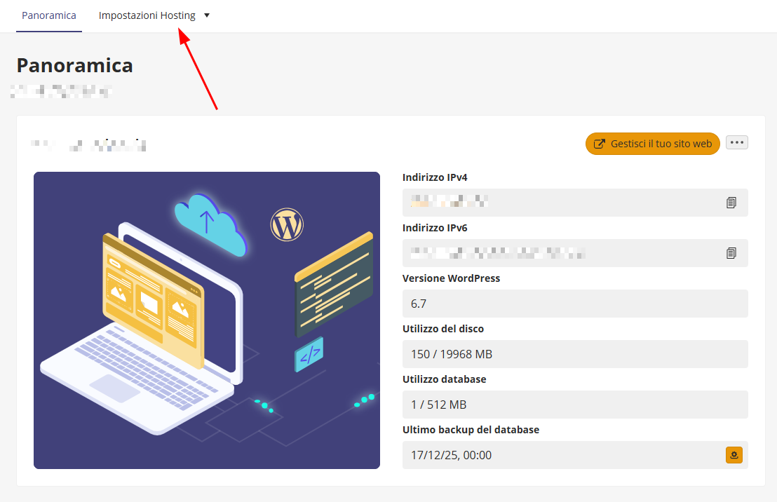 impostazioni hosting wordpress