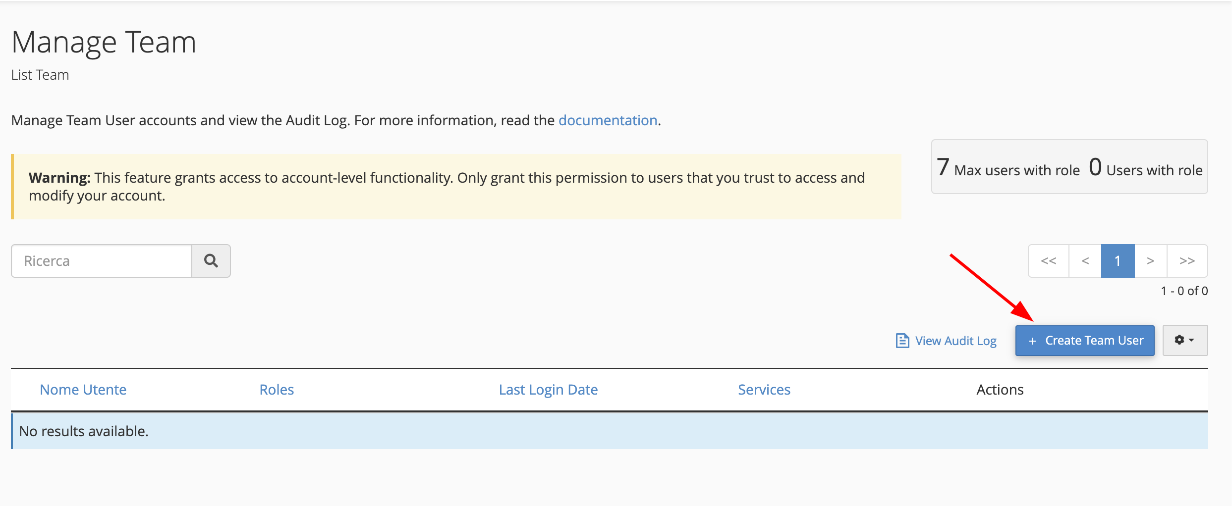 cpanel manage team create user