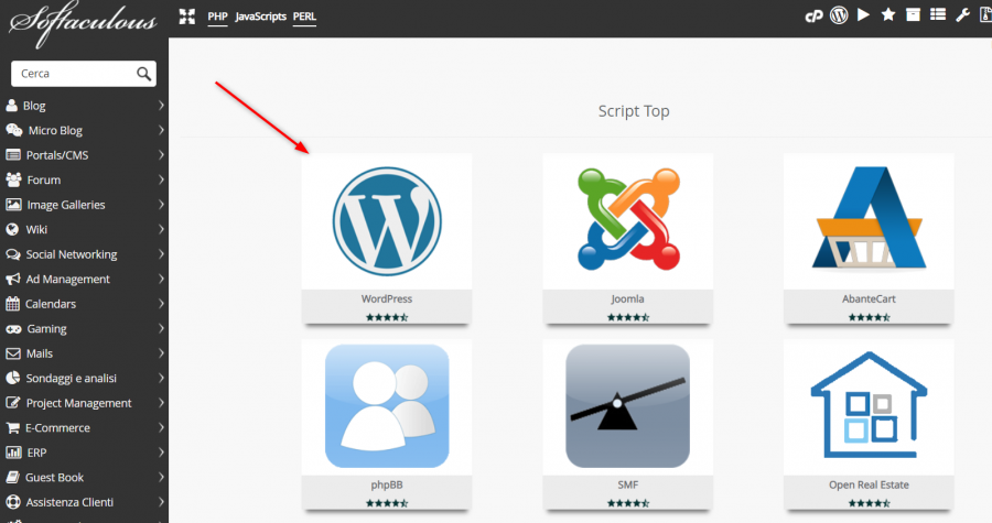 cpanel installazione wordpress