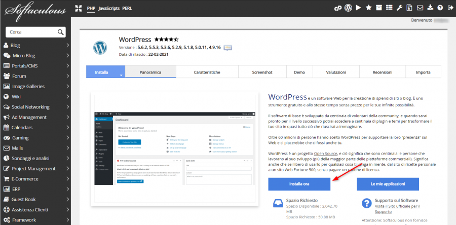 installare wordpress