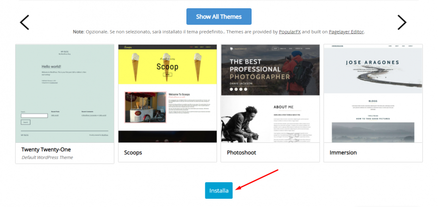 wordpress scelta template
