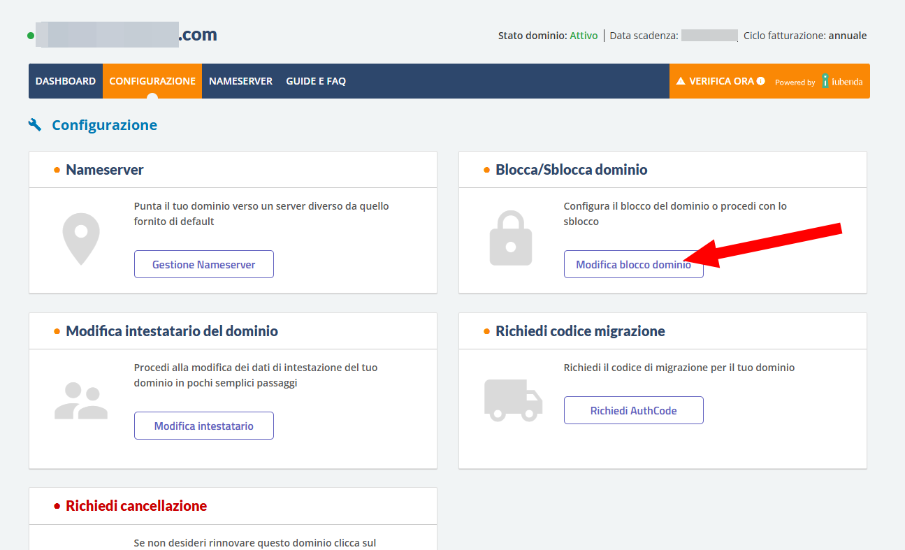modifica blocco dominio