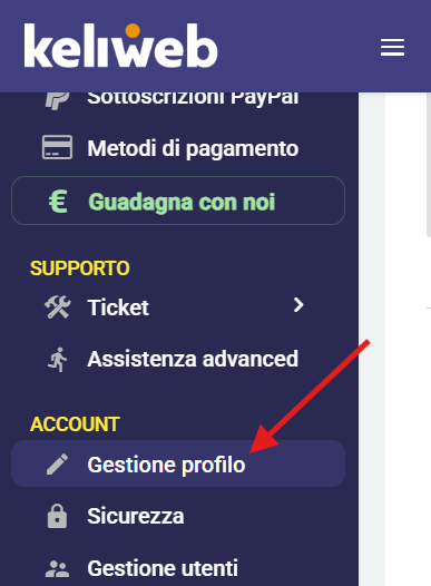 area clienti keliweb gestione profilo
