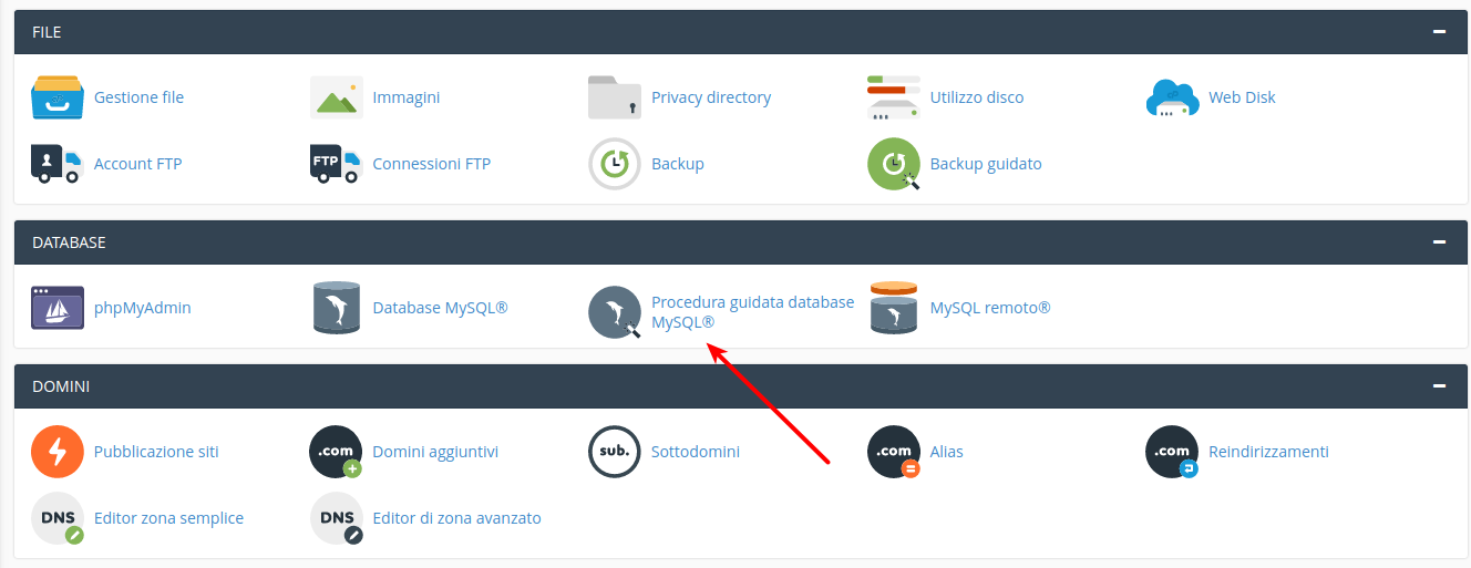 Procedura Guidata database MySQL