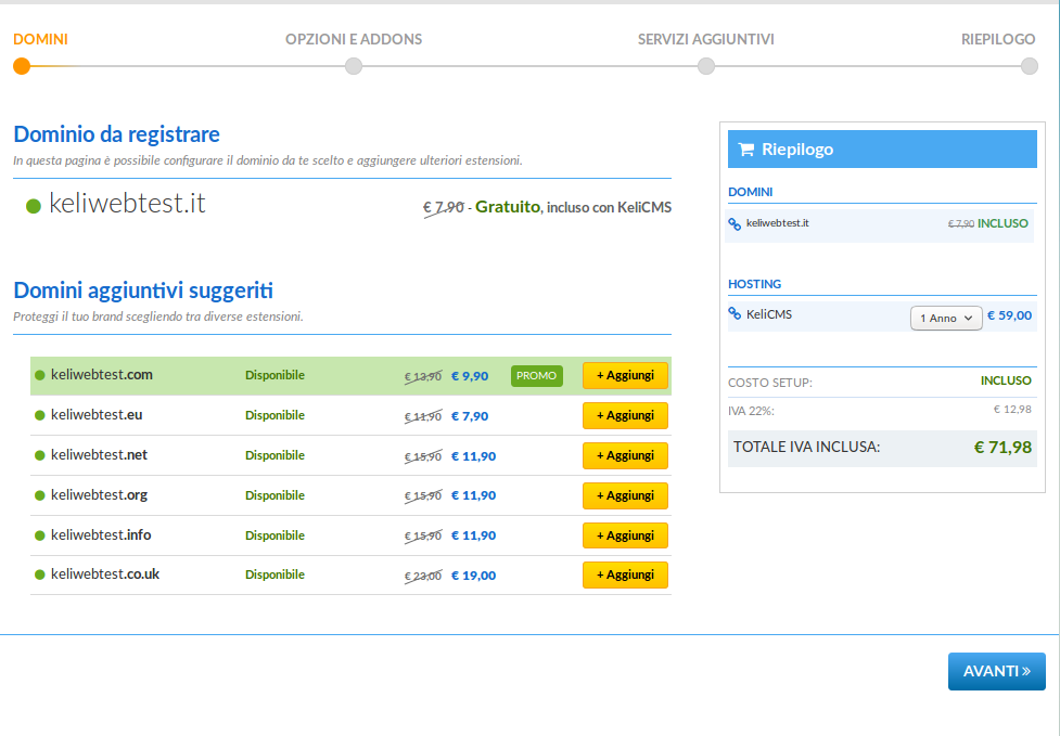 Aggiungere Hosting dominio Esistente