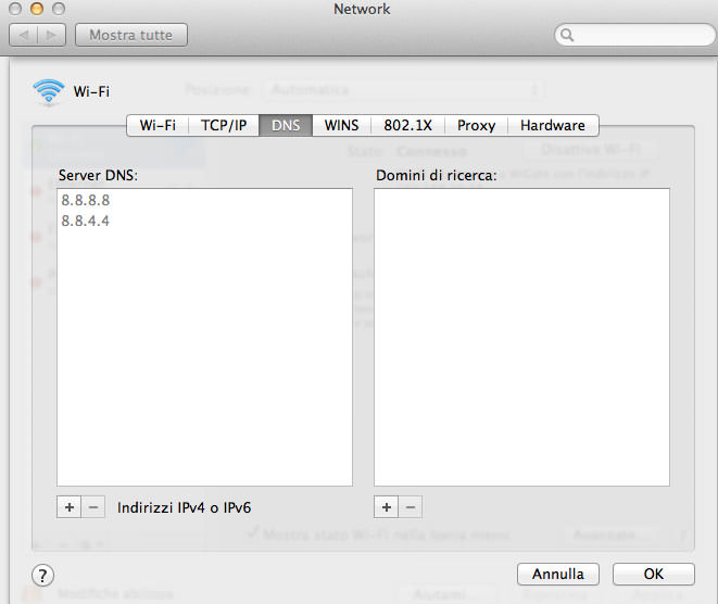 Modifica DNS Mac