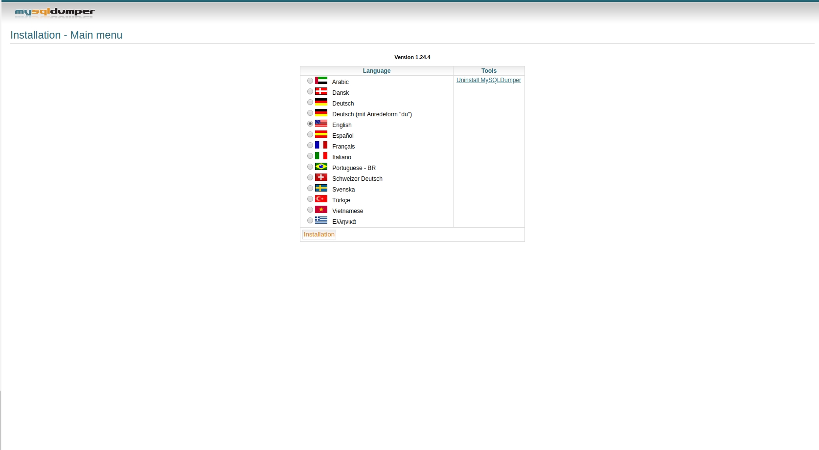 Seleziona linuga mysqldumper