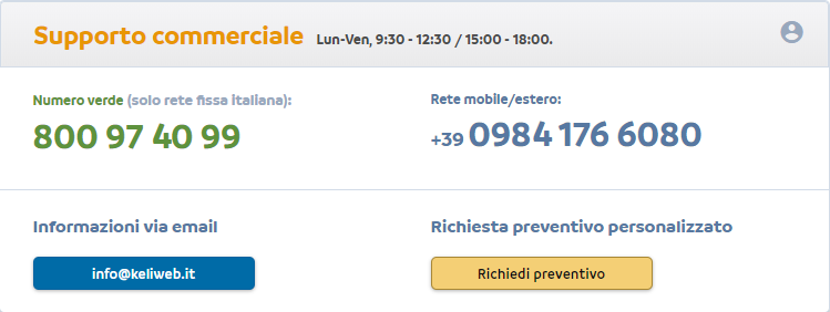 Keliweb richiesta supporto commerciale supporto commerciale