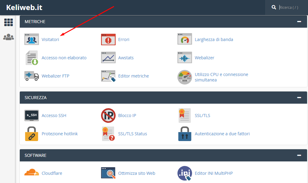 cPanel funzione Visitatori Funzione Visitatori nel pannello di controllo cPanel