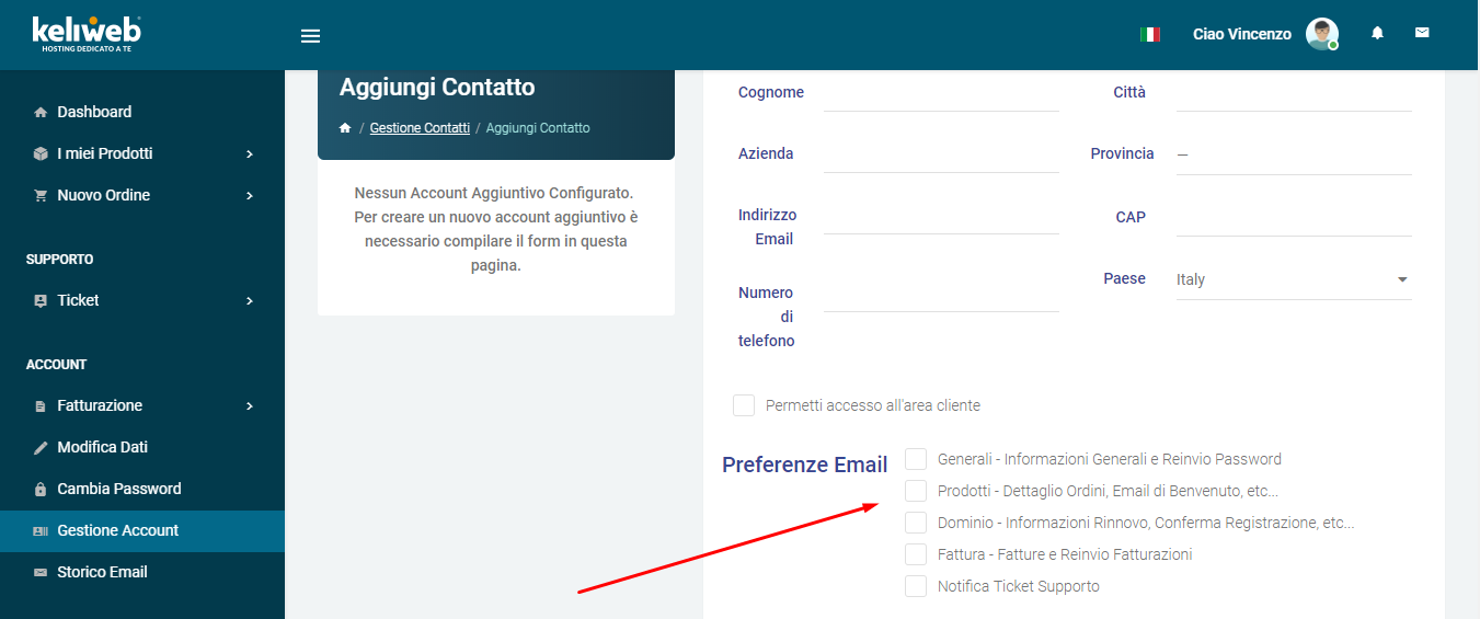 Preferenze Email Keliweb preferenze email