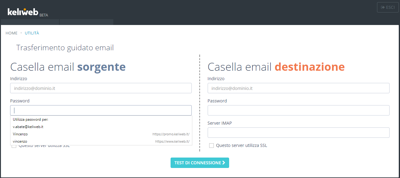 trasferimento caselle email