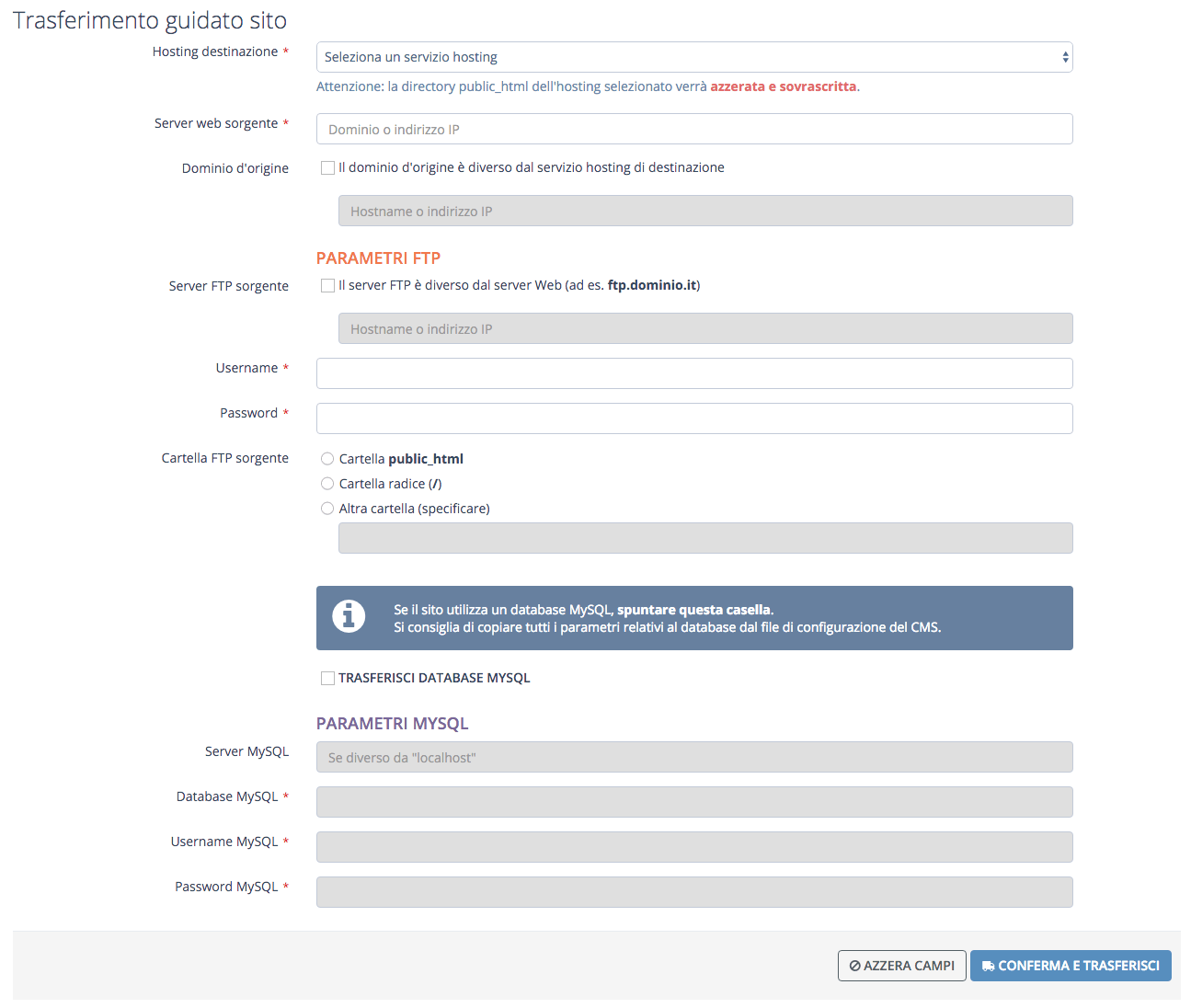 trasferimento guidato sito web
